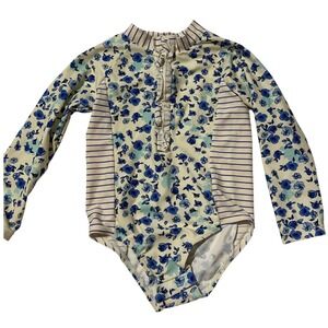 Jessica Simpson Girls 2T Blue Floral Striped Long Sleeve One Piece Swimsuit Rash
